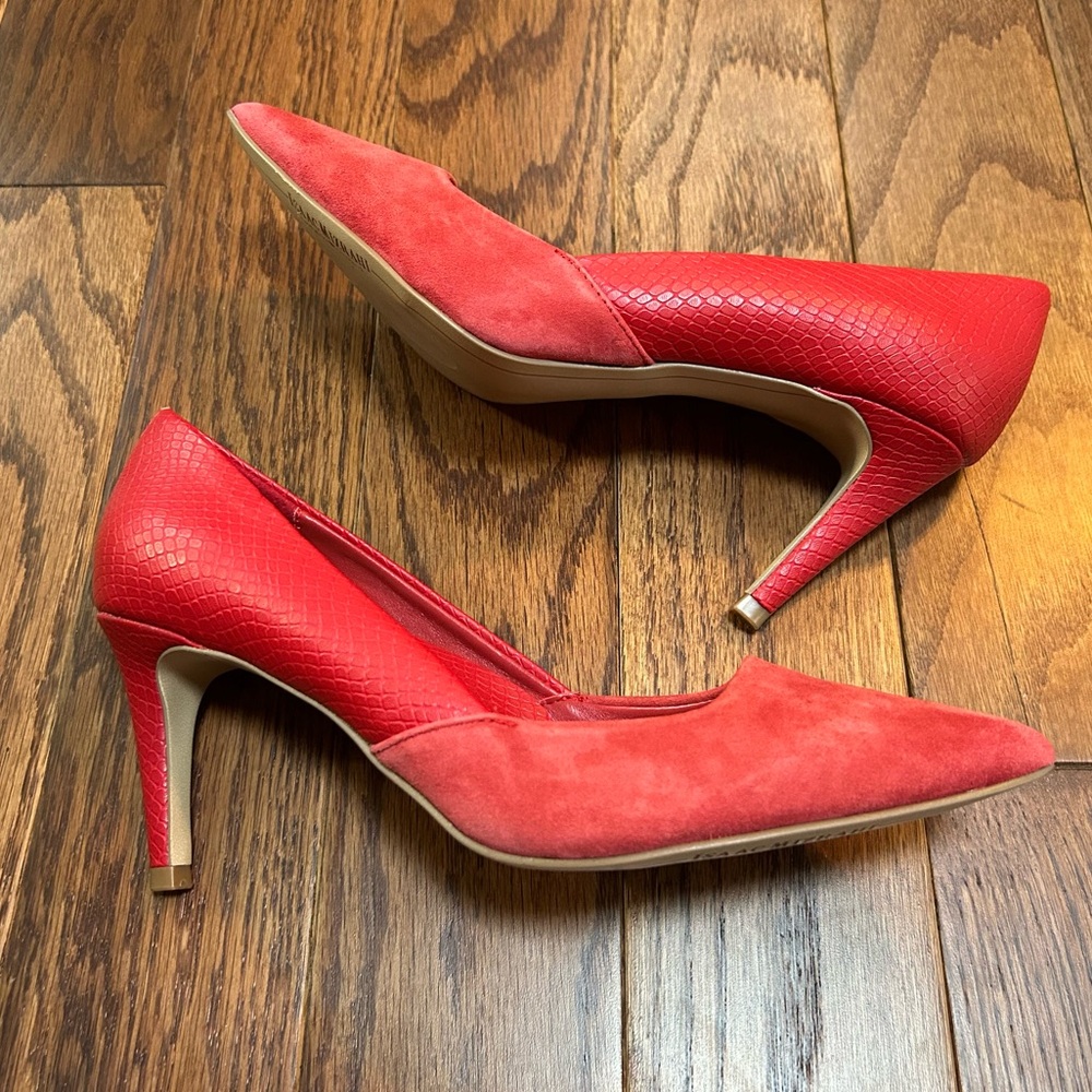 Isaac Mizrahi Red Suede and Snake Skin Heels
